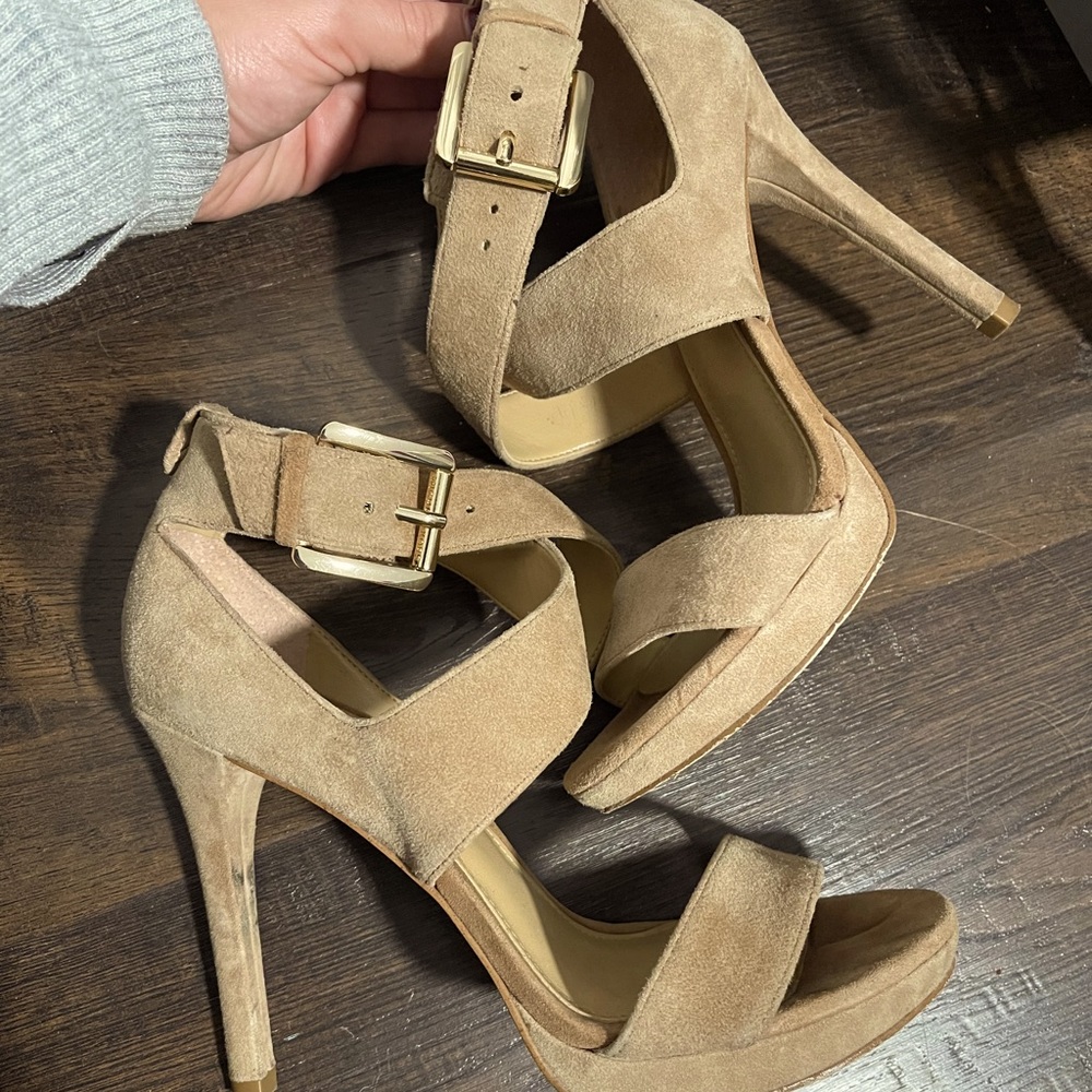 Michael Kors Suede Nude Open Toe Heels